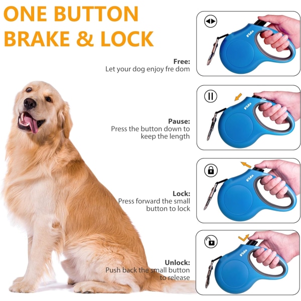 Retractable koiran taluttimet annostelijalla ja kakkapusseilla, 10 jalan lemmikkieläinten kävelytalutin, liukumaton kahva, sotkeutumaton, heijastava nailonnauha (XS, sininen)