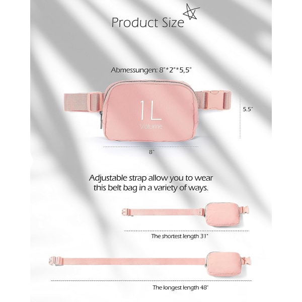 Unisex mini belteveske med justerbar stropp Liten Fanny-pakke for trening Løping Reisevandring, lys rosa