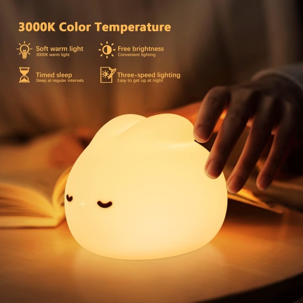 Söt kanin LED-lampa med timer och pekkontroll Kaninform Dimbar varma nattlampor för amning av baby Sovkammare Mjuk ögonvård