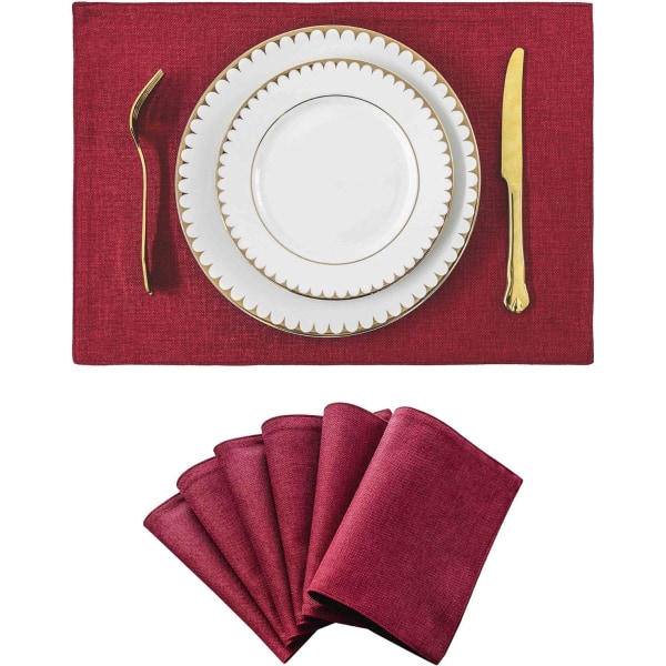 Linduker sett med 2 linduker, 48cm x 33cm, varmebestandige, vaskbare og sklisikre, til borddekor, kjøkken, restaurant, burgunder