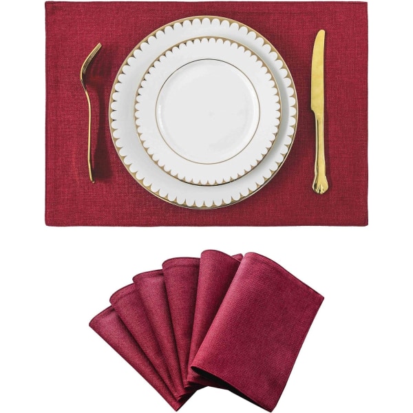 Linnedukar Set om 2, 48cm x 33cm, Värmebeständiga, Tvättbara och halkfria, för bordsdekoration, kök, restaurang, Bourgogne