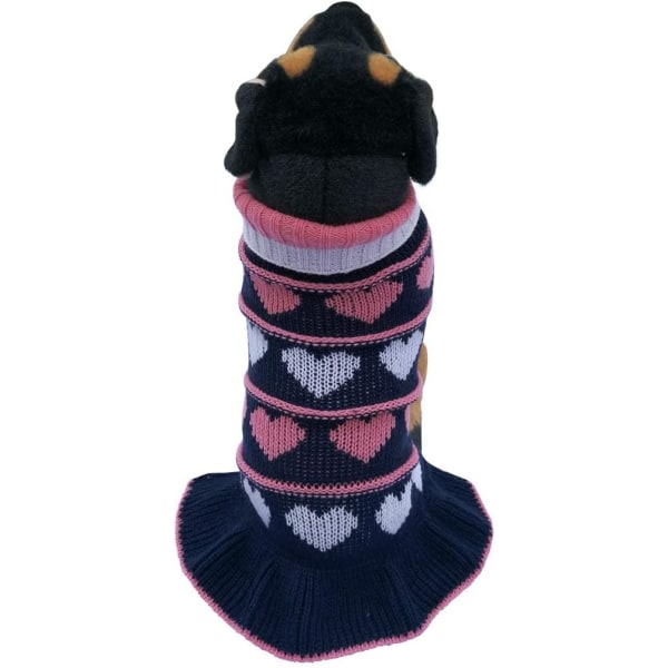 Pet Dog Lange Sweatere Kjole Strik rullekrave Pullover Varm Vinter Hvalpe Sweater Lange Kjoler (Navy Heart, Medium)