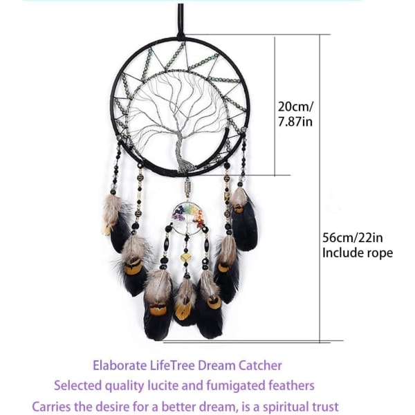 7 chakraer Drømmefangere Livets træ Sorte drømmefangere med fjerperle Håndlavede vægophængende ornamenter til hjemmet i soveværelset