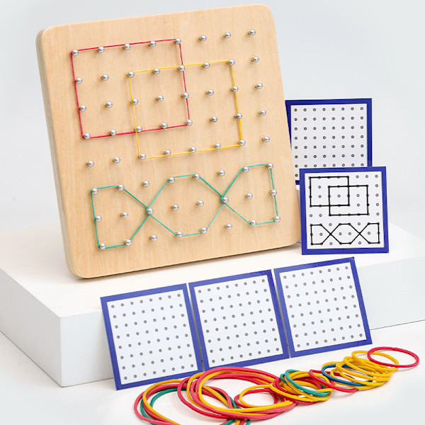 Træ Geoboard Matematisk Manipulativ Array Blok Geo Board - Grafisk Læring Legetøj med 30 stk Mønsterkort