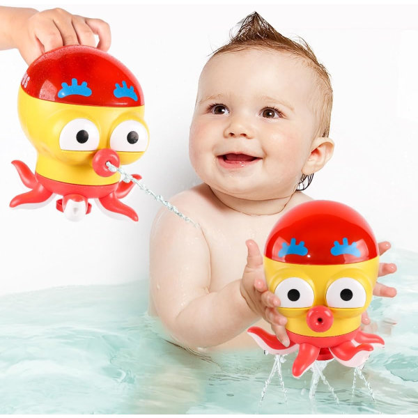 1 stk Octopus badeleke. Babyer tar en dusj og leker i badekaret, som kan avgi vann og rotere antennene sine. (Gul blekksprut),14×14×15,6cm