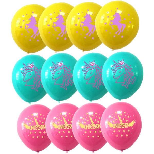 Unicorn ballonger, multifarge Unicorn festballonger for jenter Bursdagsfestdekorasjon, Unicorn festutstyr，12 stk gul blå rosa