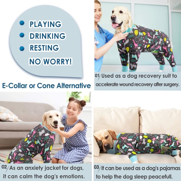 Dog Recovery Suit Efter operation Hunde Onesie, Dog Surgical Recovery Shirt,Dinosaur Camo Dog Pyjamas Bodysuit til Medium Large Dog Cone Alternative-2XL