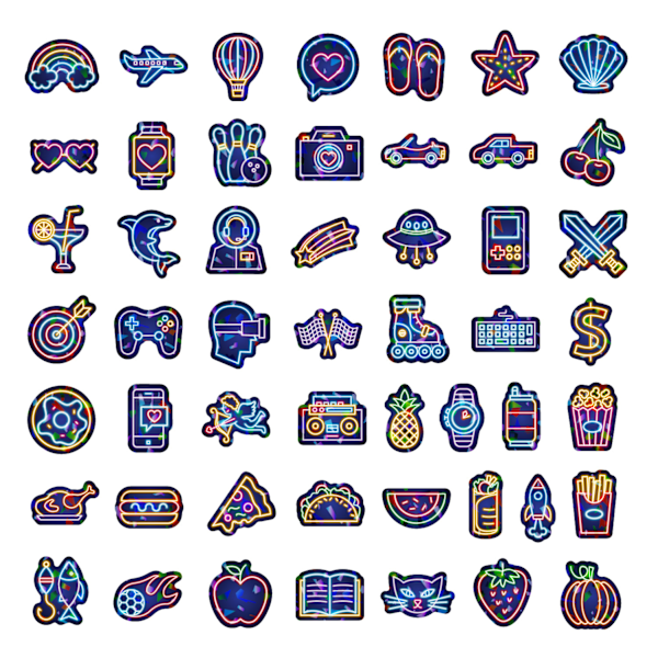 100 neon klistermærker, seje neon klistermærker til voksne, vandtætte vinyl klistermærker til vandflasker, mobiltelefoner, computere, bagage, guitarer