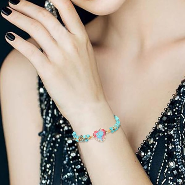 Healing Stone Armbånd Beads Yoga Armbånd Turkis Natursten Chakra Krystal Energy Heart Charm Armbånd Håndlavet