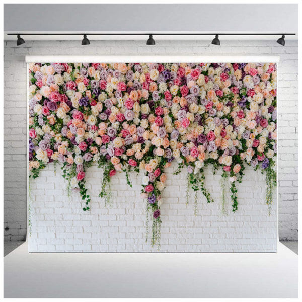 Bröllop Blomma Vägg Bakgrund Polyester Tyg Rosa Brud Tegel Blommor Blomma Romantisk Rose Plant Elegant 7Wx5H
