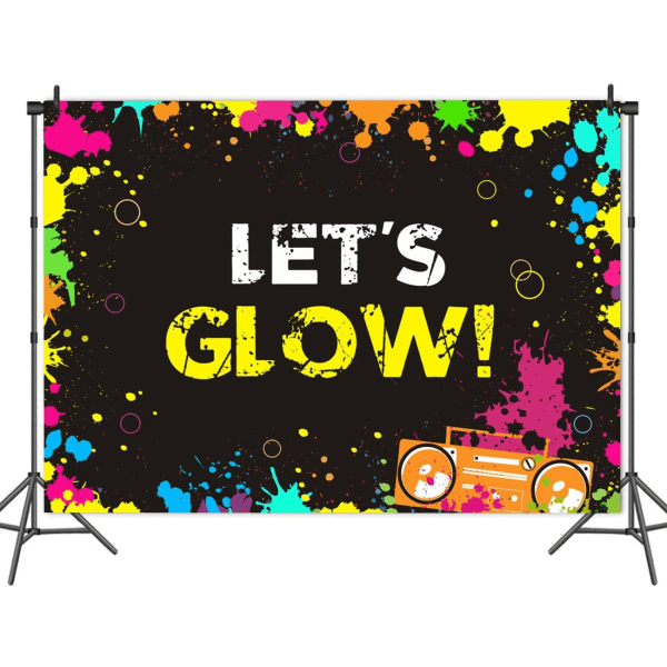 Let's Glow Splatter Photography Backdrops Glow Party Decoration Supplies Photo Booth Studio Props Vinyl Black Background 7x5ft