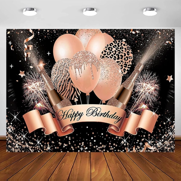 Rose Gold Tillykke med fødselsdagen Baggrund til Ballon Champagne Glas Glitter Fødselsdag Baggrund Sød Fødselsdagsfest Banner Baby Shower Dekoration 7X5FT