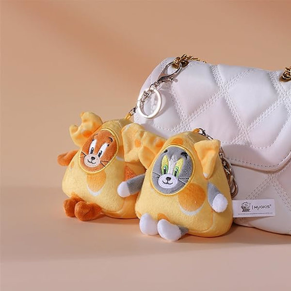 Tom-Cat med Jerry-Mouse plysch nyckelring katt&mus ost styling charm nyckelring gosedjur leksakspresenter för flickor pojkar（4in 2st）