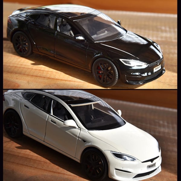 Modell S leketøybil 1/24 legering støpt modellbil, trekk tilbake modell S modellbil med lys og lyd, Tesla Big Model S bilmodell leketøy egnetHvit)