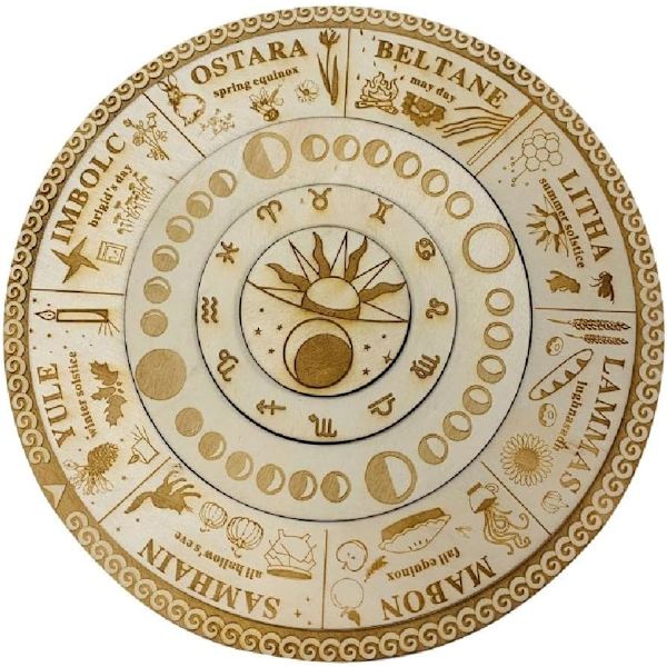 Hjul av året Hednisk häxa Wiccan kalender Kalender Kristallnät Nät Träplatta Divinationsverktyg Utmanande gåvahjul
