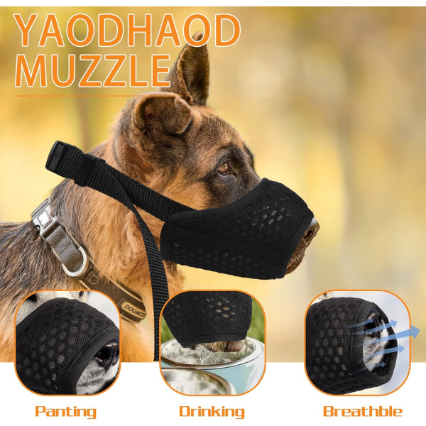 Koiran kuono-osa, hengittävä pehmeä nylon kuono, säädettävä hihnaverkko Mesh koiran kuono-osa mahdollistaa huohotuksen ja juomisen (musta, XL)
