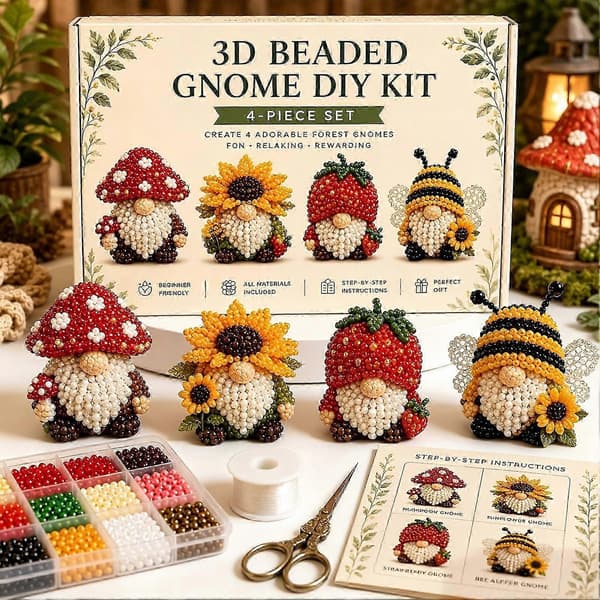 Small 3D Beaded Animal DIY Kit, Small 3D Beaded Decoration Kit, Creative 4-Pack DIY Goblin Beaded Kit 1set