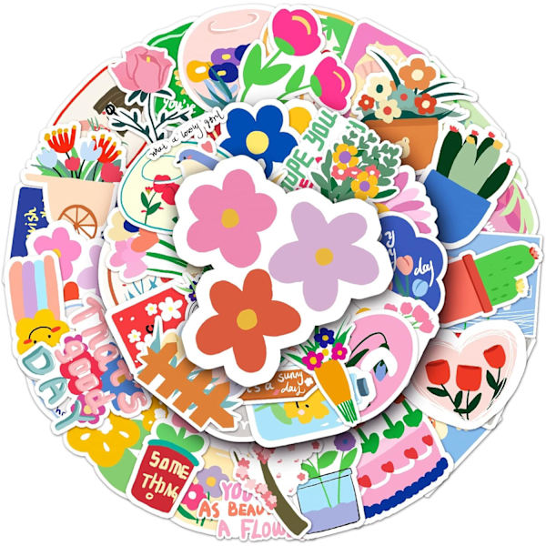 50 stk. Blomster Tegneserie Plante Stickers PVC Vandtætte Stickers ,Vandflasker Vinyl Stickers til Bærbar ,Skateboard ,Bagage Mærkat ,Motorcykel ,Cykel
