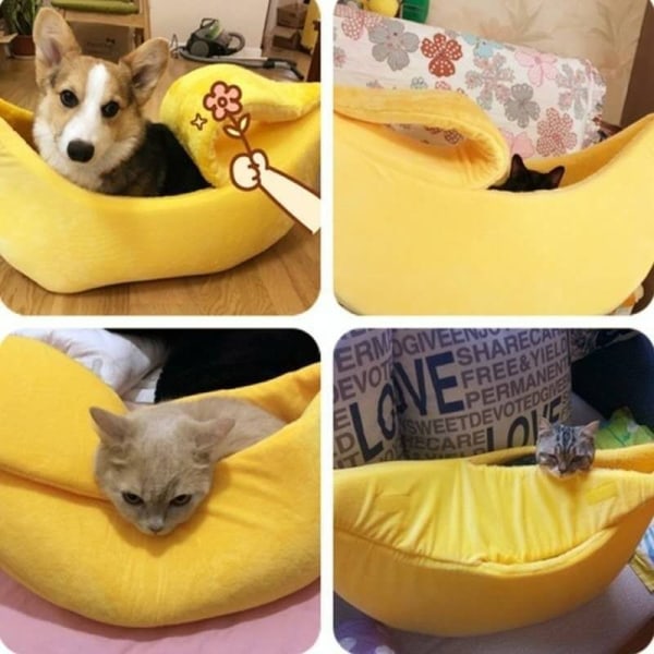Vintervarm husdjurskennel bananformad mjuk katt söt varm sängmatta vinterbanan kattkennel för kattälskare och husdjursägare present,S