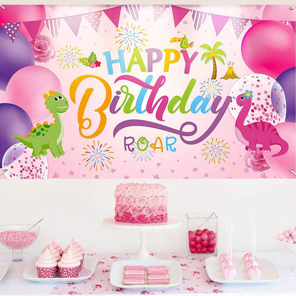 Dinosaur Happy Birthday Bakteppebanner, Dinosaur Birthday Foto Bakgrunnsspillbanner for bursdagsdekorasjon, babyshower og fotorekvisita