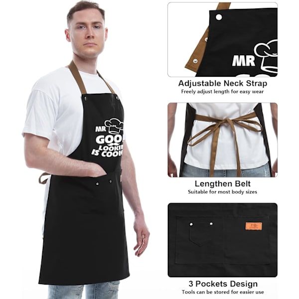 Alla hjärtans dag presenter till make, pojkvän, bror, roliga presenter till pappa, BBQ matlagning kock förkläde 3 fickor, köksgåvor-Mr. Good is Cooking