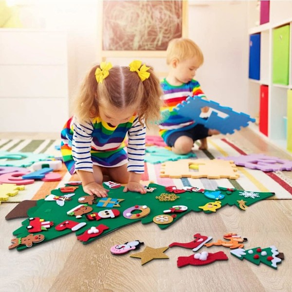 Filttallrik Julgran Set, 1 meter DIY Dörr Vägg Hängande Julgran för Festtillbehör Julgåvor Hem Nyår Juldekorationer 40 pendants + 3m lights