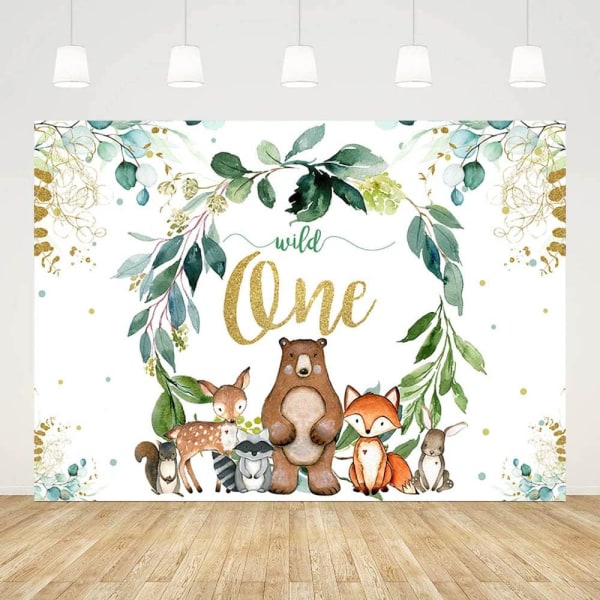 7x5ft Woodland Wild One Bakgrund Vårtema 1:a Födelsedagsdekorationer för Babyfotografering Bakgrund Djungeldjur Födelsedagsfestbanderoll Rekvisita
