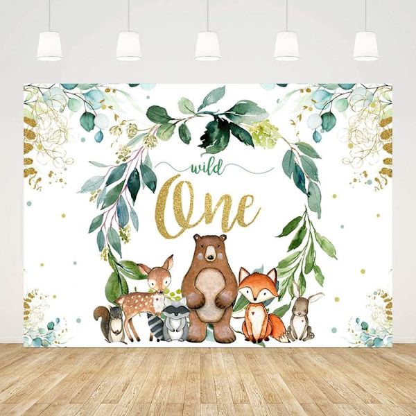 7x5ft Woodland Wild One Bakgrunn Vårtema 1. Fødselsdag Dekorasjoner for Baby Fotografering Bakgrunn Jungel Dyr Bursdagsfest Banner Rekvisitter