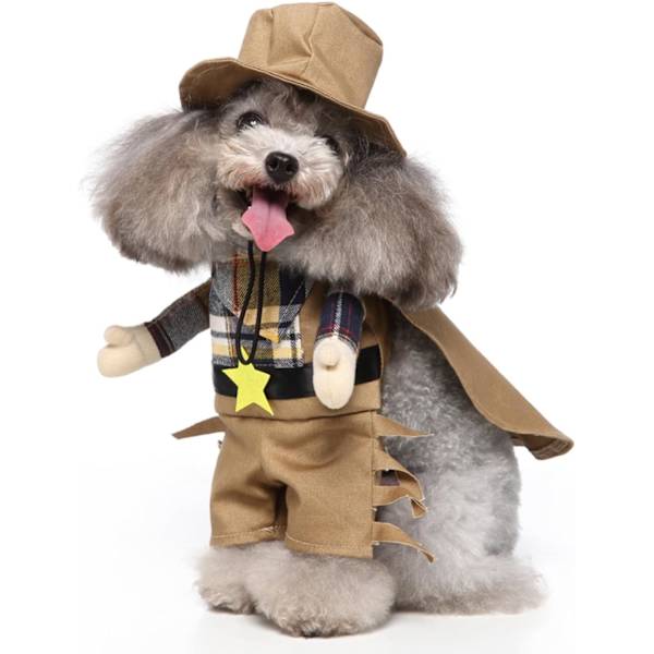 Hund Halloween Kostume - Spooktacular Cosplay Outfit til Små-Mellem Hunde & Katte med Hat Inkluderet - Tøj til Kæledyr Halloween Fest (Cowboy,XL)
