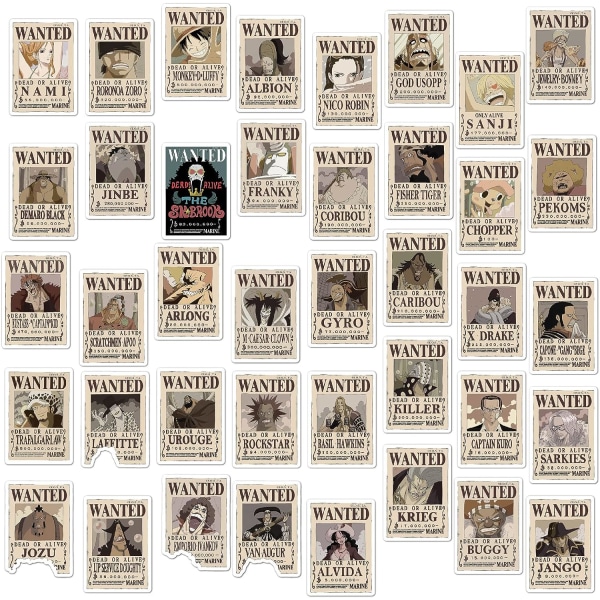 80 st Anime One Piece Wanted Posters Stickers, Söt Vinyl Vattentät Sticker för Vattenflaskor, Laptop, Skateboards, Bagage, Telefon Väska, Gitarr