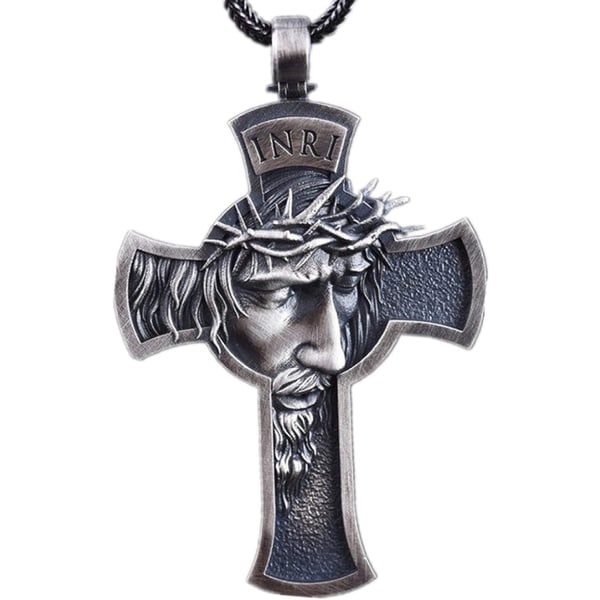 Halsband för kvinnor flickor - Herrmode Jesus graverad korshänge halsband kedja smycken present, hänge kedja smycken för flickor - silver