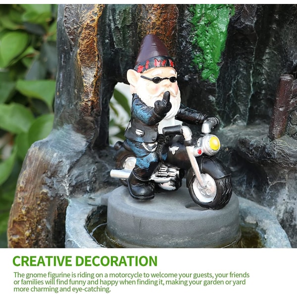 Motorcykel havenisse, 5,25" x 5,25", vandtæt statue, solafskærmning, havedekoration til haven, terrassedekoration, balkondekoration