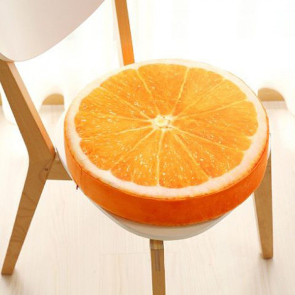 Pyöreä sienituolipehmuste, jossa 3D-design appelsiinin muotoisena koristeena kotiin, ruokasaliin, autoon