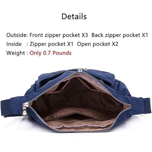 Crossbody-väska för kvinnor Nylon Vattentät axelväska Messenger Bag Lätta fickböcker