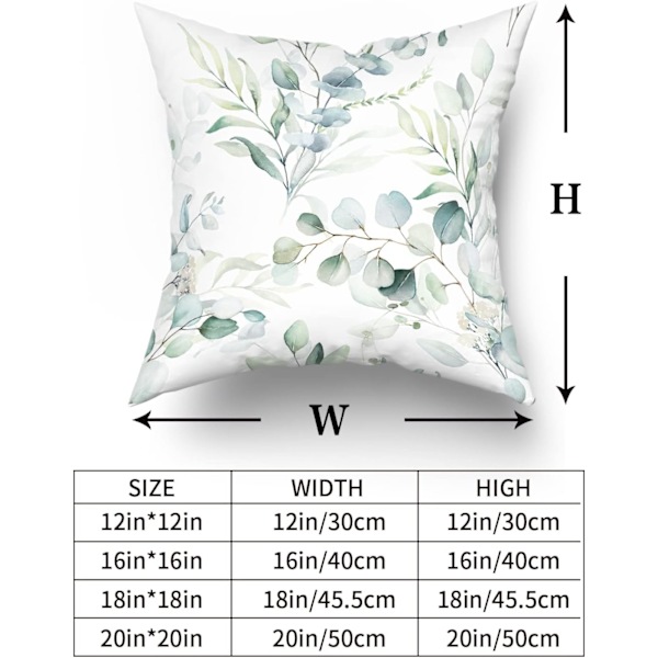 Vårgrön salviablad kuddfodral 18x18 set om 2, eukalyptus blommig akvarell kuddfodral, grå sjöskum blad tryck prydnadskuddar överdrag