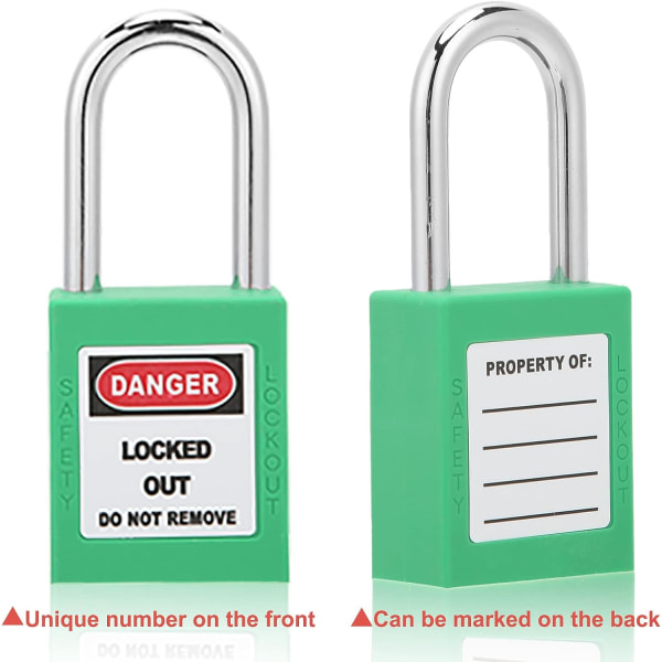 Uppsättningar med säkerhetshänglås, 38 mm vattentätt utomhushänglås med halkfritt mönster, 2 nycklar per hänglås, Lockout Lockout-hänglås (grönt)