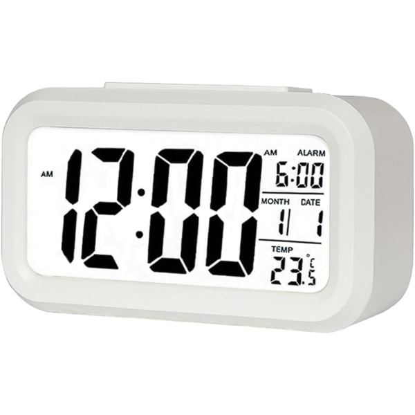 Digital väckarklocka, LED-väckarklocka med temperatur, snooze-funktion, 12/24H-konvertering, kalender, för sovrum, kontor, kök (batteri)