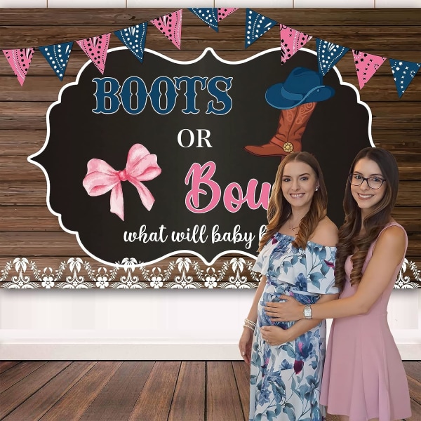 7x6Ft Western Cowboy Boots og buer Kjønnsavsløring Bakgrunn for gutt eller jente Baby Shower Nyfødt Fest Fotobakgrunn Festdekorasjon