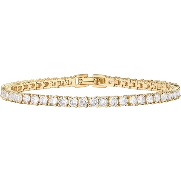 14K gullbelagt 3mm kubisk zirkonia klassisk tennisarmbånd | Gullarmbånd for kvinner | Størrelse 6,5 tommer