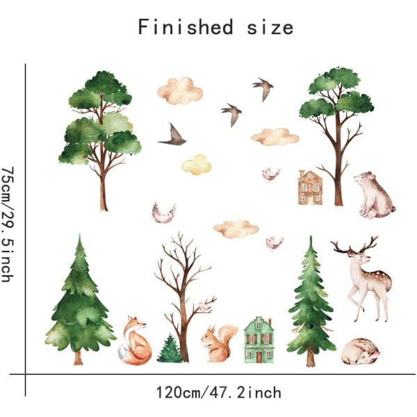 Woodland Forest Animals Friends Wall Decals Dekorationer til Børns Soveværelse, Legestue, Børneværelse, Baby Shower Gaver