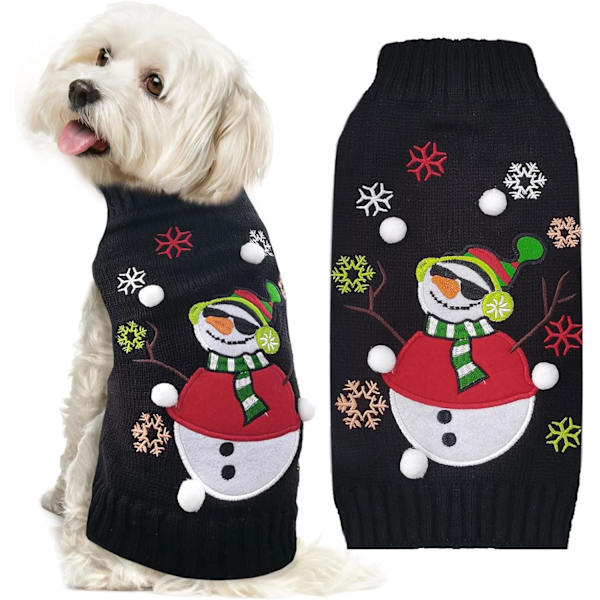 Julehundetrøjer Jule kæledyr outfit tøj sød sort snemand kostume hvalp kat strikkede trøjer (XS, sort snemand)