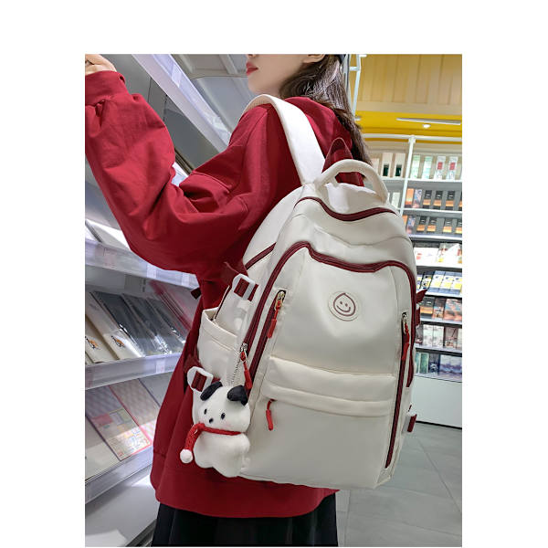 Kawaii Ryggsäck, Flickryggsäck Med, Junior Ryggsäck, Mellanstadiets Skolväska (Vit Röd)