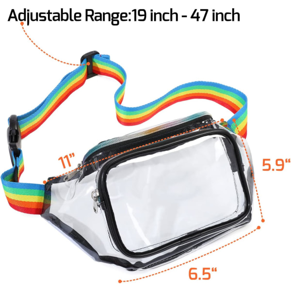 Fanny Pack, Klar Fanny Vanntett Søt Veske Stadion Veske Transparent Justerbar Regnbue Belteveske, for Reise, Strand, Arrangementer, Konserter, Svart Regnbue