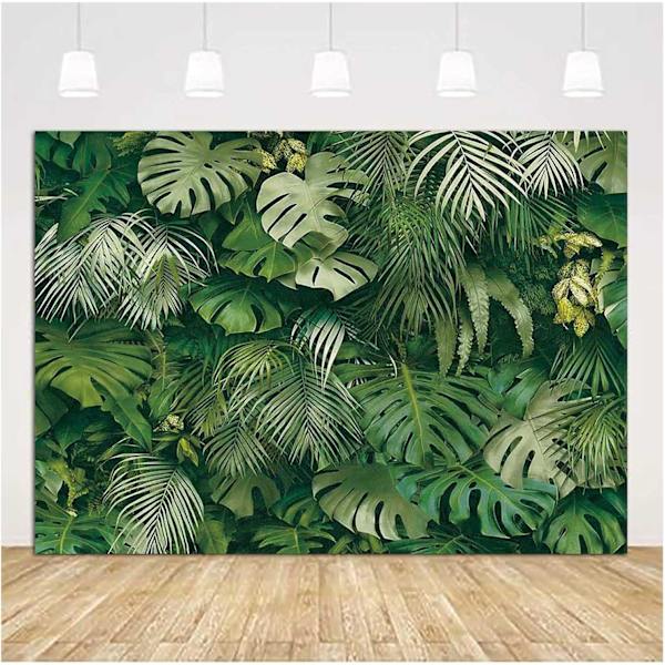 Grønne tropiske palmeblade Billede Fotografi Baggrund Vinyl 7x5ft Jungle Safari Planter Foto Baggrund til Hawaiian Luau Fest Dekoration Banner