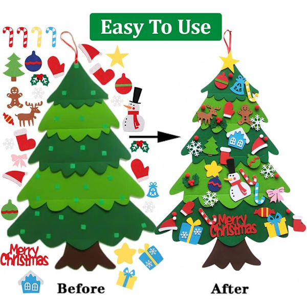 Filttallrik Julgran Set, 1 meter DIY Dörr Vägg Hängande Julgran för Festtillbehör Julgåvor Hem Nyår Juldekorationer Tree + 3m lights