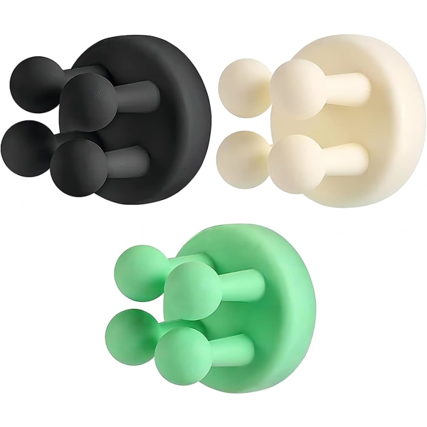 3 styk Funny Hooks Selvklæbende vægkrog, silikone badeværelseskrog til væg til ophængning af køkkenbarberknivholder tandbørsteholder (sort, grøn og hvid)