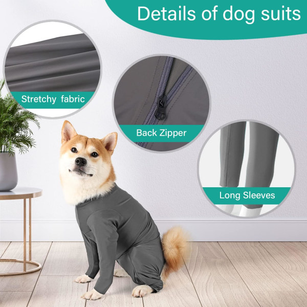 Hunde Onesie Efter Operation Kæledyr Kirurgisk Restitutionsdragt Anti-Fældning Heldragt Til Hun- Og Hanhund Langærmet Claming Pyjamas Med Ben Grå/M