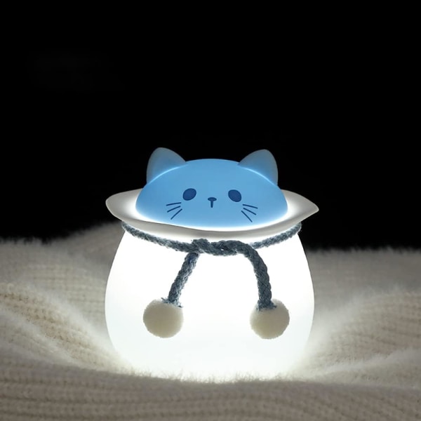 Söpö kissa yövalo, lasten pöytävalaisin 7 värillä, pehmeä silikoni yöpöytälamppu, USB ladattava korostuslamppu-sininen