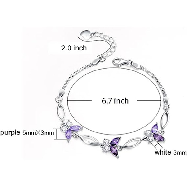 S925 Sterling Silver Lila Fjärilsarmband för Kvinnor, Söt och Charmig Armband för Handleden, Jubileumssmyckesgåva för Kvinnor och Flickor