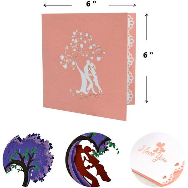 Jubilæums pop-up-kort med kysse hjerte wisteria design, 1. bryllupsdag pop-up-kort til par, kone, mand, kæreste